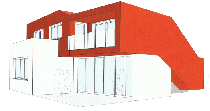 3D Skizze von einem modernen Einfamilienhaus