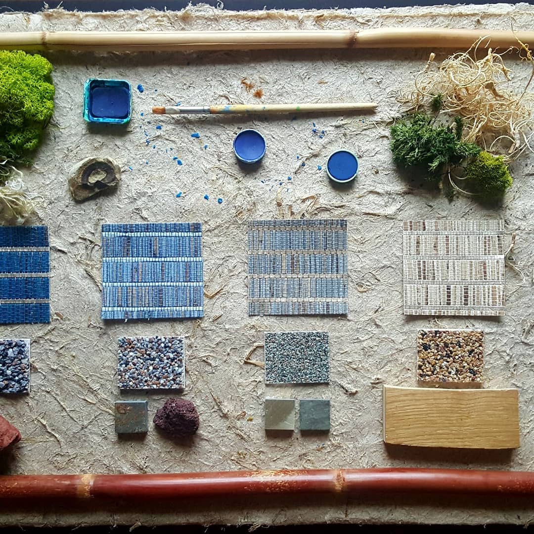 Moodboard blau und naturfarben. Strandgegenstände.